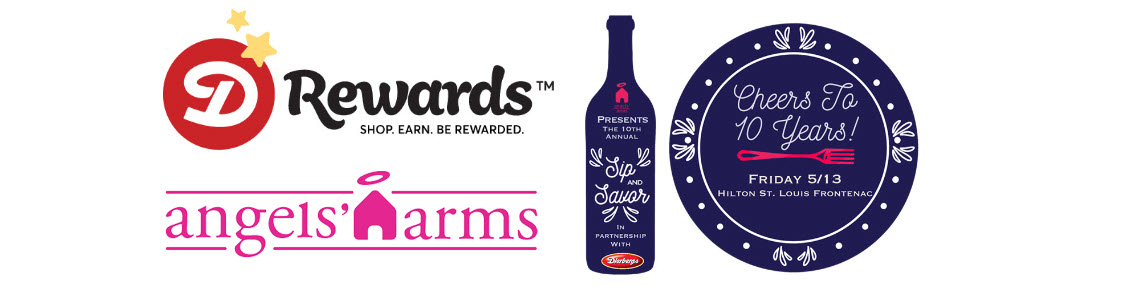 Logos: Dierbergs Rewards, Angels Arms & Sip and Savor